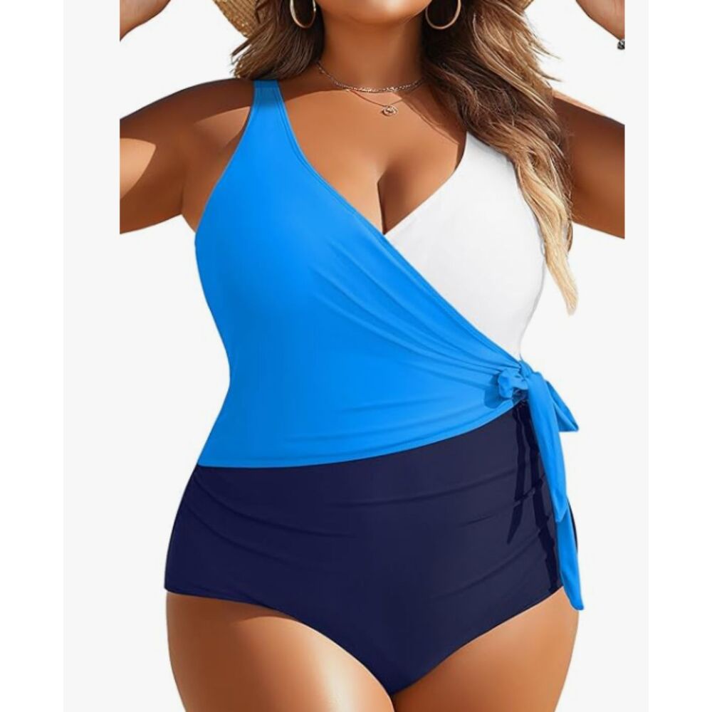 Yonique Color Block One Piece Swimsuit Tummy Control NWT Size 14W